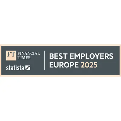 The “Best employers Europe 2025” award logo. 